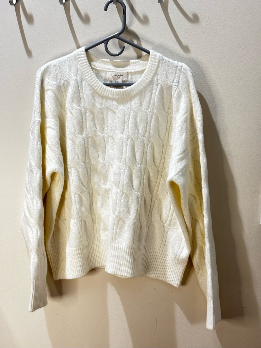 Jessica Simpson Cream Cable-Knit Crewneck Sweater